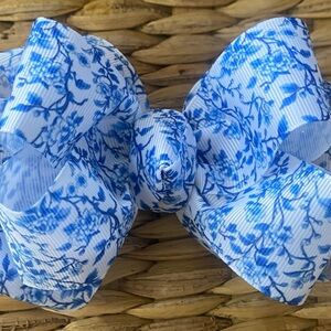 New Blue Toile Floral Kids Handmade 5” Double Layered Stacked Boutique Hair Bow